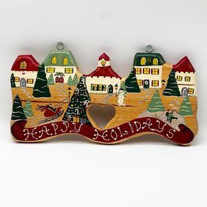 Happy Holidays Hand Made Wood Wall Art  Decor Sign Christmas Village 15” x 7.5”